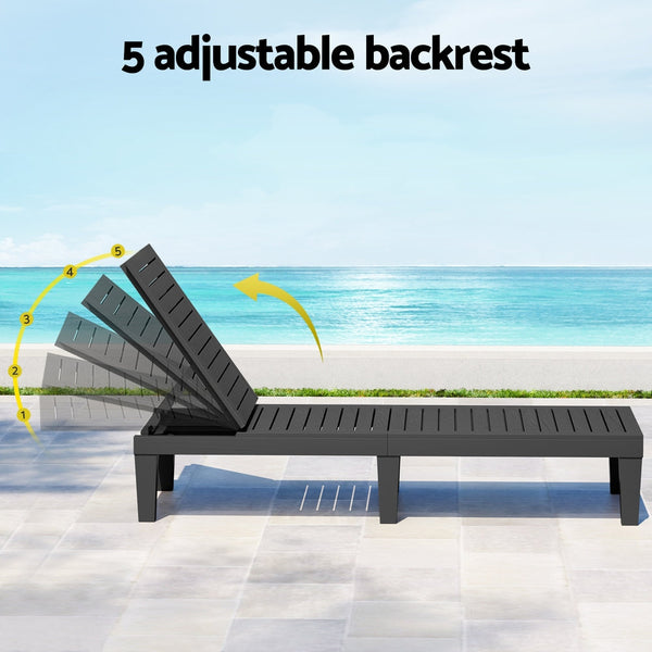 Gardeon Sun Lounge Adjustable Recliner Patio Outdoor Furniture Lightweight Black Loungers
