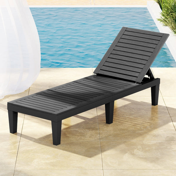 Gardeon Sun Lounge Adjustable Recliner Patio Outdoor Furniture Lightweight Black Loungers