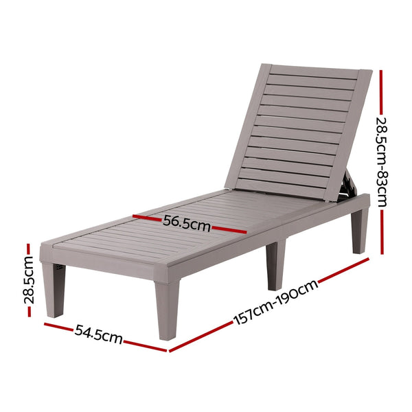 Gardeon Sun Lounge Adjustable Recliner Patio Outdoor Furniture Lightweight Grey Loungers