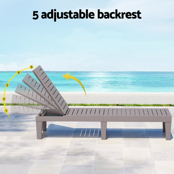 Gardeon Sun Lounge Adjustable Recliner Patio Outdoor Furniture Lightweight Grey Loungers