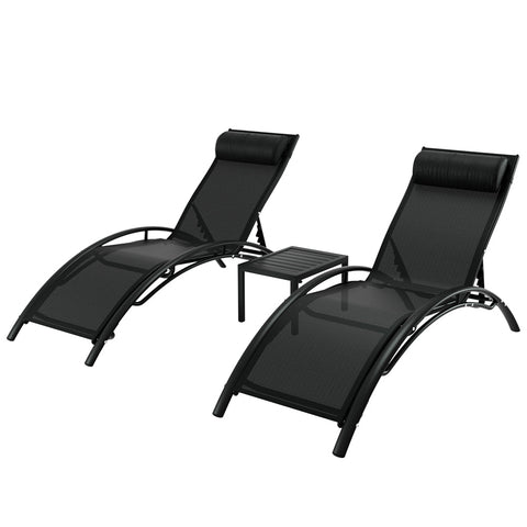 Gardeon 3Pc Sun Lounge Outdoor Lounger Steel Table Chairs Patio Furniture Garden Loungers