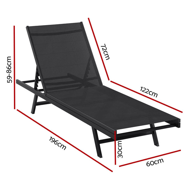 Gardeon Sun Lounge Outdoor Lounger Steel Beach Chair Patio Furniture Black Loungers