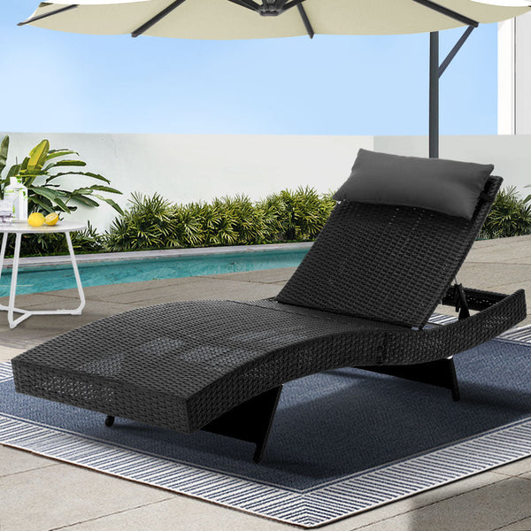 Gardeon Sun Lounge Wicker Lounger Outdoor Furniture Beach Chair Garden Adjustable Black Loungers