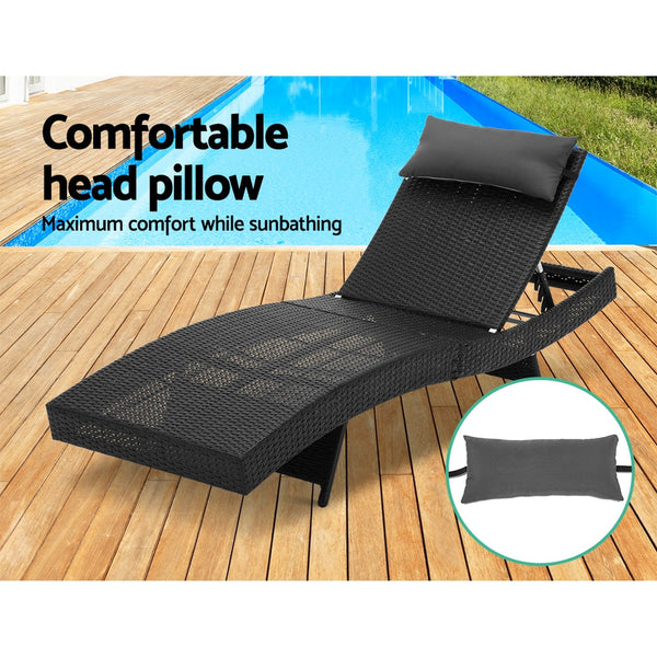 Gardeon Sun Lounge Wicker Lounger Outdoor Furniture Beach Chair Garden Adjustable Black Loungers