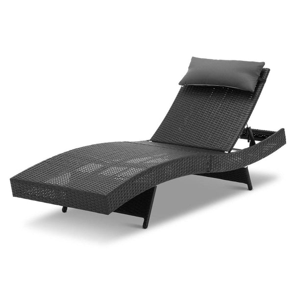 Gardeon Sun Lounge Wicker Lounger Outdoor Furniture Beach Chair Garden Adjustable Black Loungers