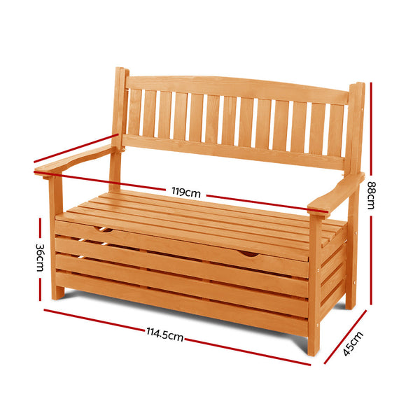 Gardeon Outdoor Storage Bench Box Wooden Garden Chair 2 Seat Timber Furniture Storage Deck Boxes