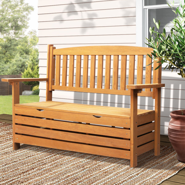 Gardeon Outdoor Storage Bench Box Wooden Garden Chair 2 Seat Timber Furniture Storage Deck Boxes