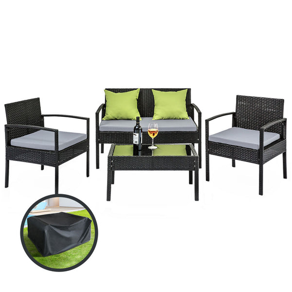 Gardeon Outdoor Sofa Set Wicker Lounge Setting Table And Chairs Storage Cover Outdoor Dining Sets