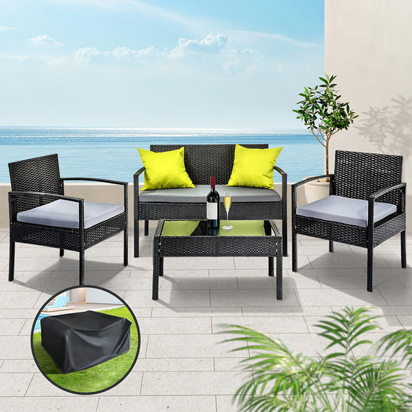 Gardeon Outdoor Sofa Set Wicker Lounge Setting Table And Chairs Storage Cover Outdoor Dining Sets