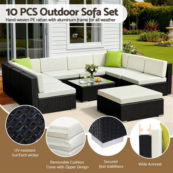 Gardeon 10 Piece Outdoor Sofa Set Wicker Couch Lounge Setting Cover Patio Furniture Sets