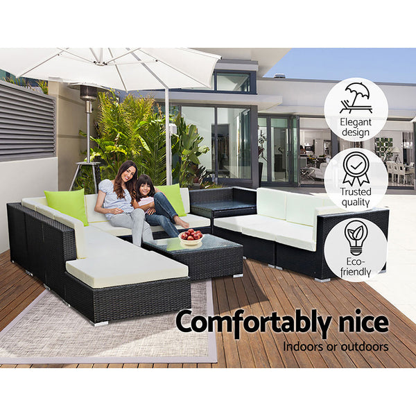 Gardeon 11Pc Sofa Set With Storage Cover Outdoor Furniture Wicker Patio Furniture Sets