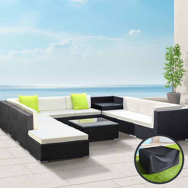 Gardeon 11Pc Sofa Set With Storage Cover Outdoor Furniture Wicker Patio Furniture Sets