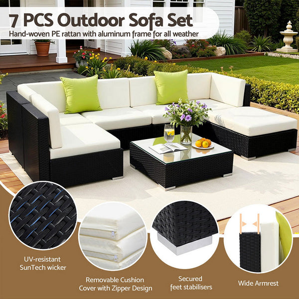 Gardeon 7 Piece Outdoor Sofa Set Wicker Couch Lounge Setting Cover Patio Furniture Sets
