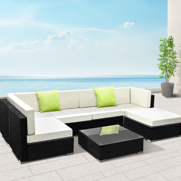Gardeon 7 Piece Outdoor Sofa Set Wicker Couch Lounge Setting 6 Seater Patio Furniture Sets