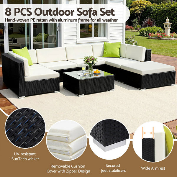 Gardeon 8 Piece Outdoor Sofa Set Wicker Couch Lounge Setting Cover Patio Furniture Sets