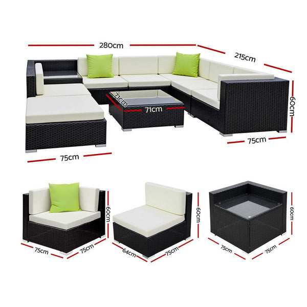 Gardeon 9 Piece Outdoor Sofa Set Wicker Couch Lounge Setting Cover Patio Furniture Sets