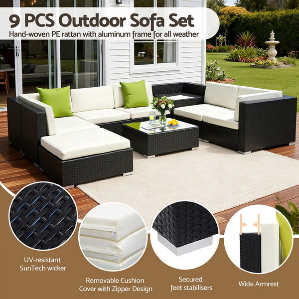 Gardeon 9 Piece Outdoor Sofa Set Wicker Couch Lounge Setting Cover Patio Furniture Sets