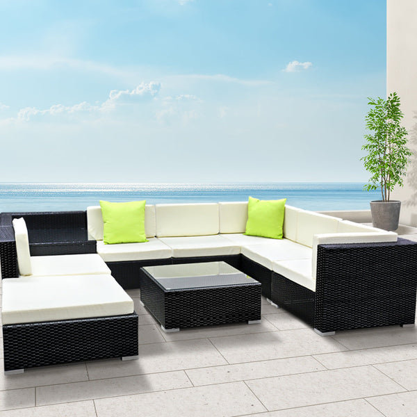 Gardeon 9 Piece Outdoor Sofa Set Wicker Couch Lounge Setting 7 Seater Patio Furniture Sets