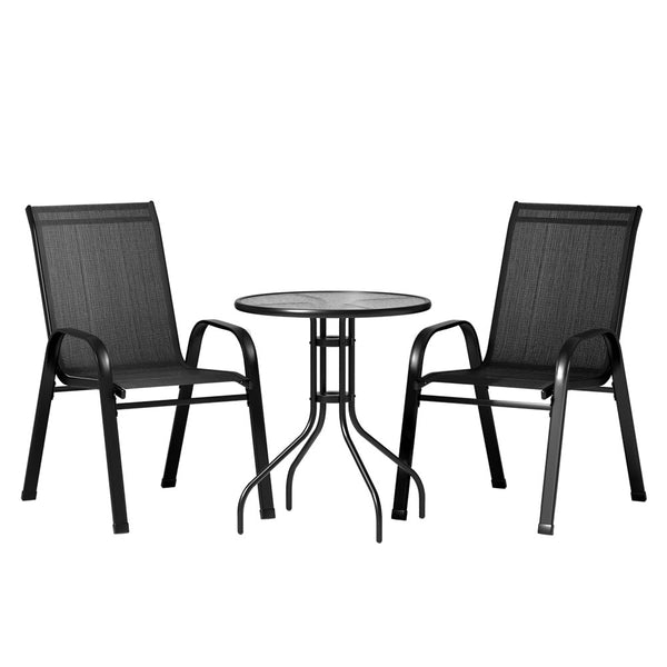 Gardeon 3Pc Outdoor Bistro Set Table And Chairs Stackable Patio Furniture Black Patio & Garden Tables
