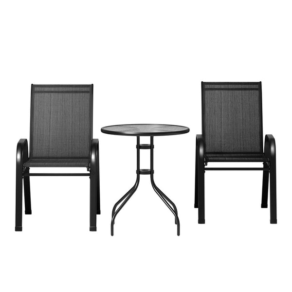 Gardeon 3Pc Outdoor Bistro Set Table And Chairs Stackable Patio Furniture Black Patio & Garden Tables