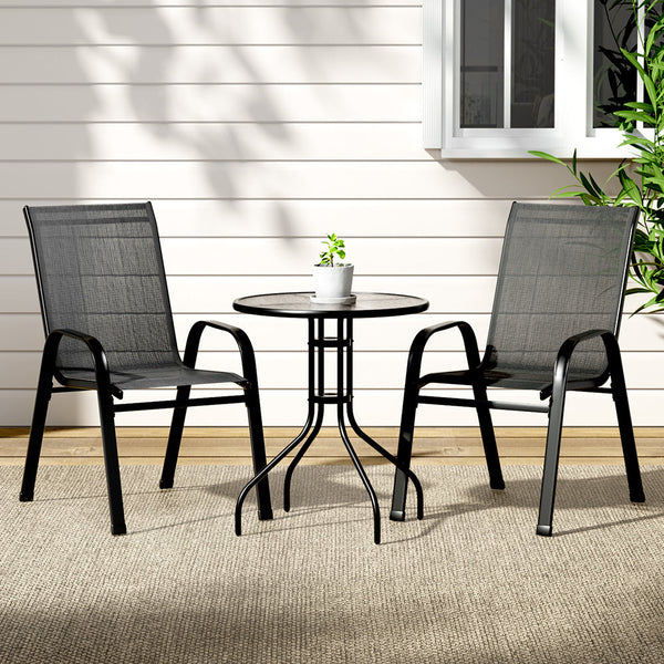 Gardeon 3Pc Outdoor Bistro Set Table And Chairs Stackable Patio Furniture Black Patio & Garden Tables