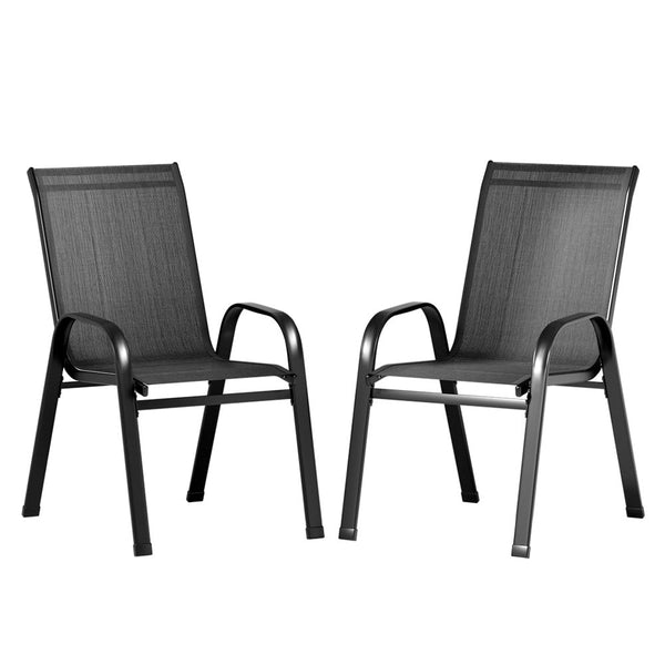 Gardeon 2Pc Outdoor Stackable Lounge Patio Furniture Black Dining Chairs
