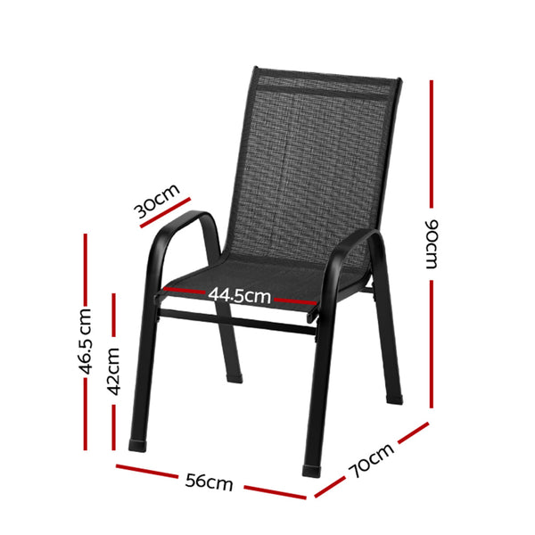 Gardeon 2Pc Outdoor Stackable Lounge Patio Furniture Black Dining Chairs