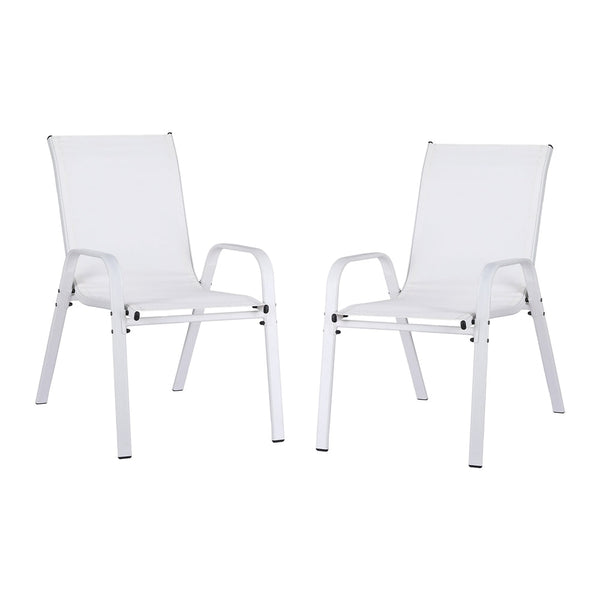 Gardeon 2Pc Outdoor Stackable Lounge Patio Furniture White Dining Chairs