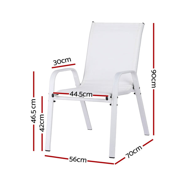 Gardeon 2Pc Outdoor Stackable Lounge Patio Furniture White Dining Chairs