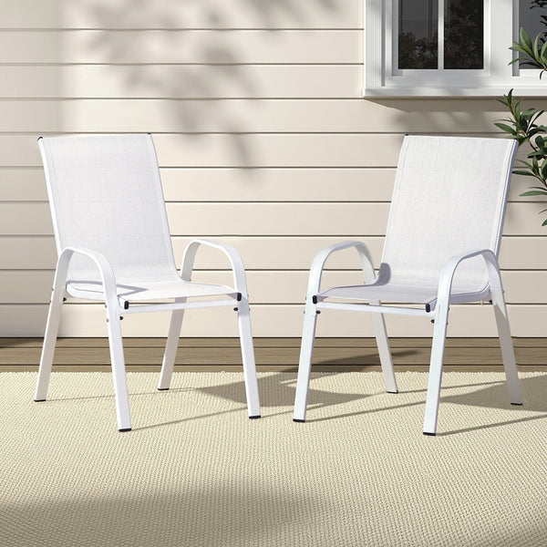 Gardeon 2Pc Outdoor Stackable Lounge Patio Furniture White Dining Chairs