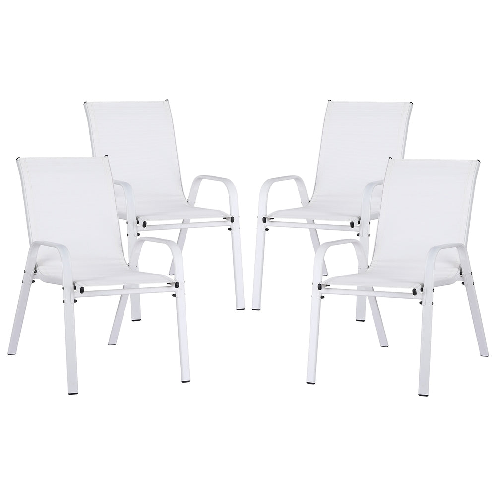 Gardeon 4Pc Outdoor Stackable Lounge Chair Patio Furniture White Dining Chairs