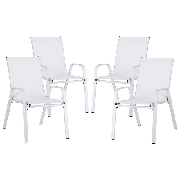 Gardeon 4Pc Outdoor Stackable Lounge Chair Patio Furniture White Dining Chairs