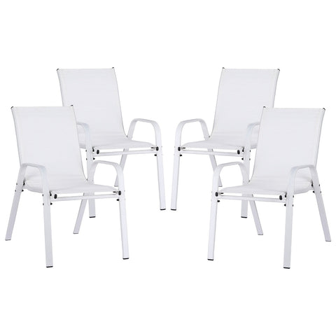 Gardeon 4Pc Outdoor Stackable Lounge Chair Patio Furniture White Dining Chairs
