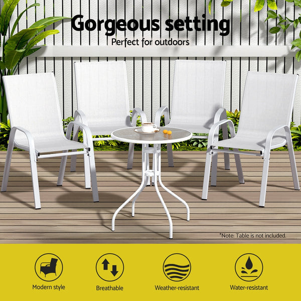 Gardeon 4Pc Outdoor Stackable Lounge Chair Patio Furniture White Dining Chairs
