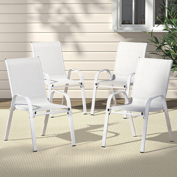Gardeon 4Pc Outdoor Stackable Lounge Chair Patio Furniture White Dining Chairs