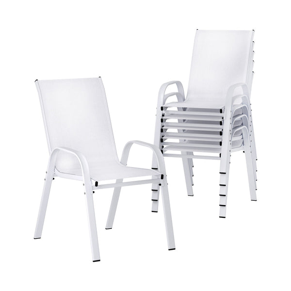 Gardeon 6Pc Outdoor Stackable Lounge Patio Furniture White Dining Chairs