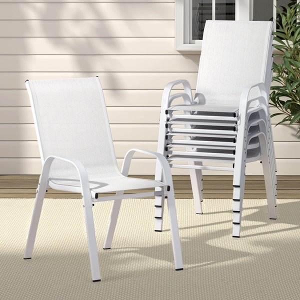 Gardeon 6Pc Outdoor Stackable Lounge Patio Furniture White Dining Chairs