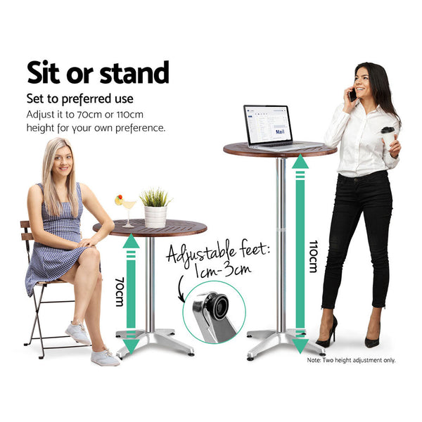 Gardeon Outdoor Bar Table Wooden Cafe Aluminium Pole Round Patio & Garden Tables