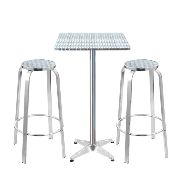 Gardeon 3 Piece Outdoor Bar Set Bistro Table Stools Adjustable Square Cafe Patio & Garden Tables