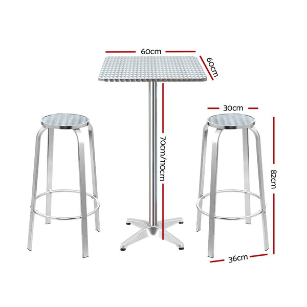 Gardeon 3 Piece Outdoor Bar Set Bistro Table Stools Adjustable Square Cafe Patio & Garden Tables