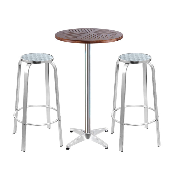 Gardeon 3 Piece Outdoor Bar Set Bistro Table Stools Adjustable Wooden Cafe Patio & Garden Tables