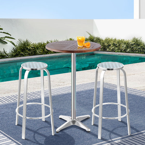 Gardeon 3 Piece Outdoor Bar Set Bistro Table Stools Adjustable Square Cafe Patio & Garden Tables