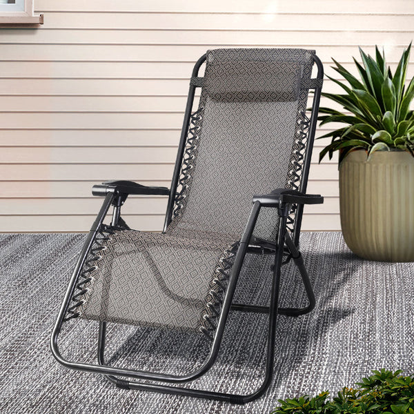 Gardeon Zero Gravity Chair Folding Outdoor Recliner Adjustable Sun Lounge Camping Beige Chairs