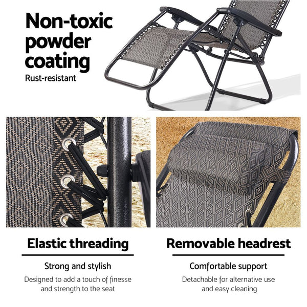 Gardeon Zero Gravity Chair Folding Outdoor Recliner Adjustable Sun Lounge Camping Beige Chairs