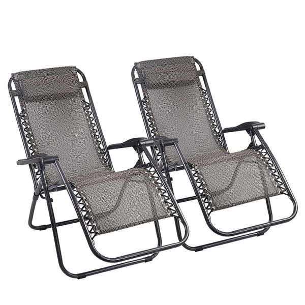 Gardeon 2Pc Zero Gravity Chair Folding Outdoor Recliner Adjustable Sun Lounge Camping Beige Chairs
