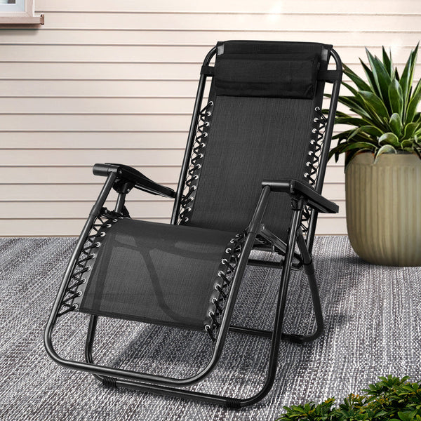 Gardeon Zero Gravity Chair Folding Outdoor Recliner Adjustable Sun Lounge Camping Black Chairs