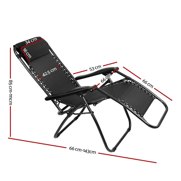 Gardeon Zero Gravity Chair Folding Outdoor Recliner Adjustable Sun Lounge Camping Black Chairs