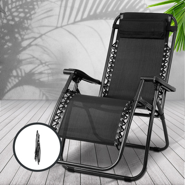 Gardeon Zero Gravity Chair Folding Outdoor Recliner Adjustable Sun Lounge Camping Black Chairs