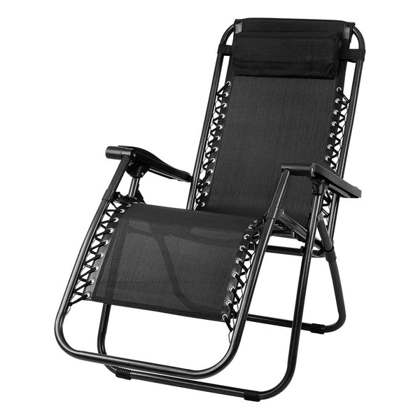 Gardeon Zero Gravity Chair Folding Outdoor Recliner Adjustable Sun Lounge Camping Black Chairs