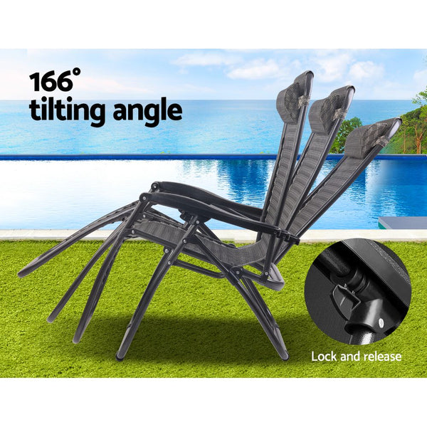 Gardeon Zero Gravity Chair Folding Outdoor Recliner Adjustable Sun Lounge Camping Grey Chairs
